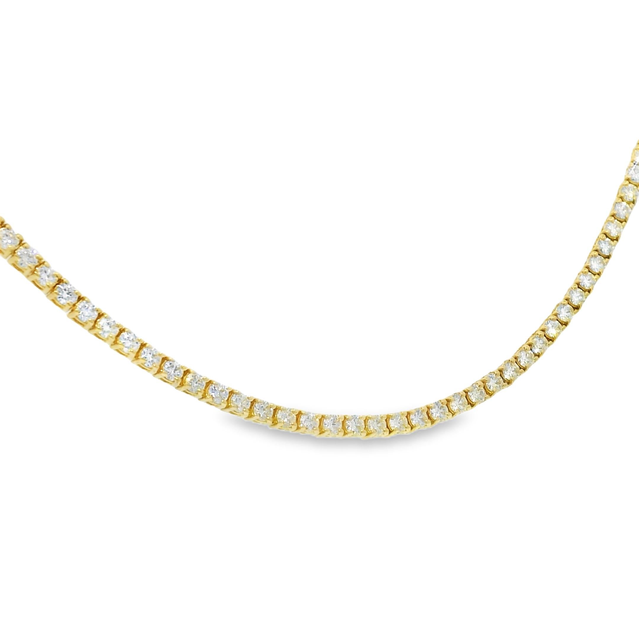 14k Yellow Gold Natural 6.5 Carat Diamond 4-Prong Tennis Necklace

Product: Natural Diamond Tennis Necklace
Material: 14k Yellow Gold
Diamond Details: There are approximately 6.5 carats of, natural, round brilliant-cut, diamonds.
Diamond Clarity: