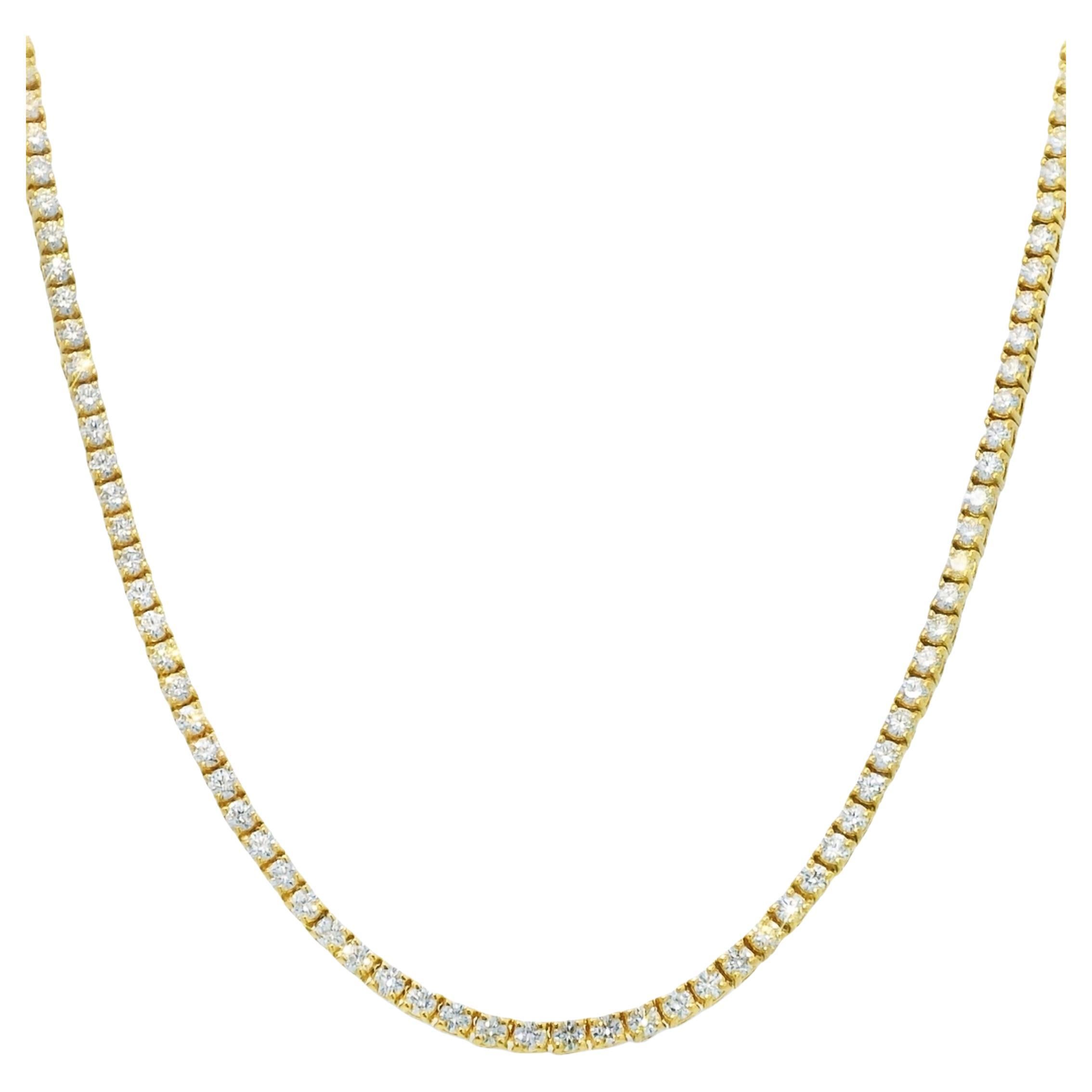 Natural 6.5 Carat Diamond 4-Prong 14-Karat Tennis Necklace In Stock