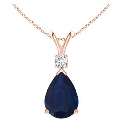 Tropfenanhänger aus 18 Karat Roségold mit natürlichem 6,5 Karat blauem Saphir und Diamant