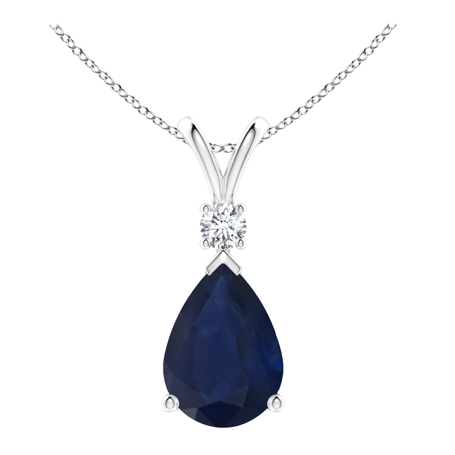 Pendentif goutte d'eau en or blanc 18 carats avec saphir bleu naturel de 6,5 carats et diamants