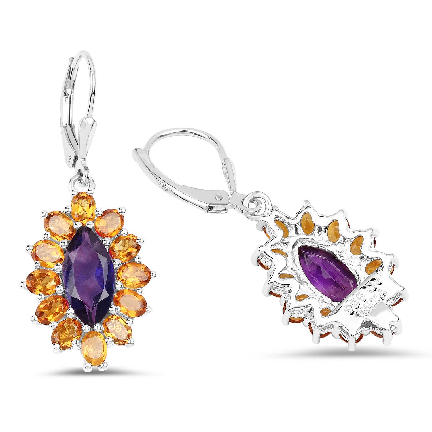 It comes with the appraisal by GIA GG/AJP
Beautiful Madeira Citrine & Amethyst Dangle Earrings Sterling Silver
Madeira Citrine = 3.85 Carats
Cut: Oval
Amethyst = 2.70 Carats
Cut: Marquise
Metal: Sterling Silver
Rhodium Plated
Height: 6.5 mm
Width:
