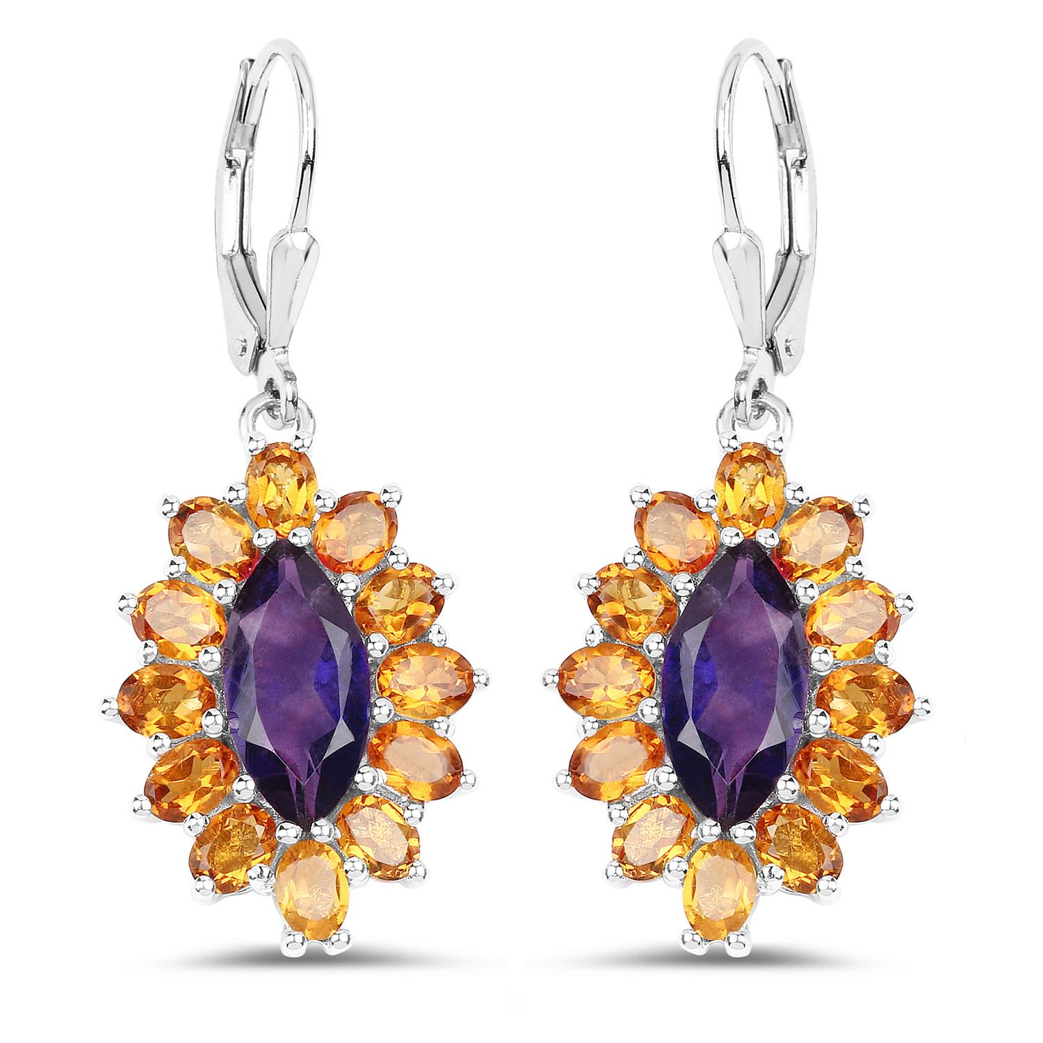 Natural 6.55 Carat Madeira Citrine & Amethyst Dangle Earrings Sterling Silver (Marquiseschliff) im Angebot