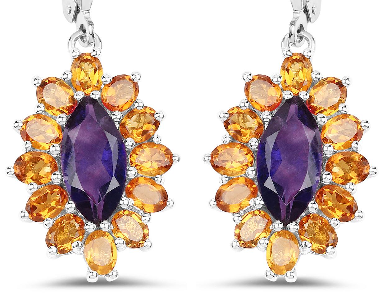Natural 6.55 Carat Madeira Citrine & Amethyst Dangle Earrings Sterling Silver In Excellent Condition For Sale In Laguna Niguel, CA