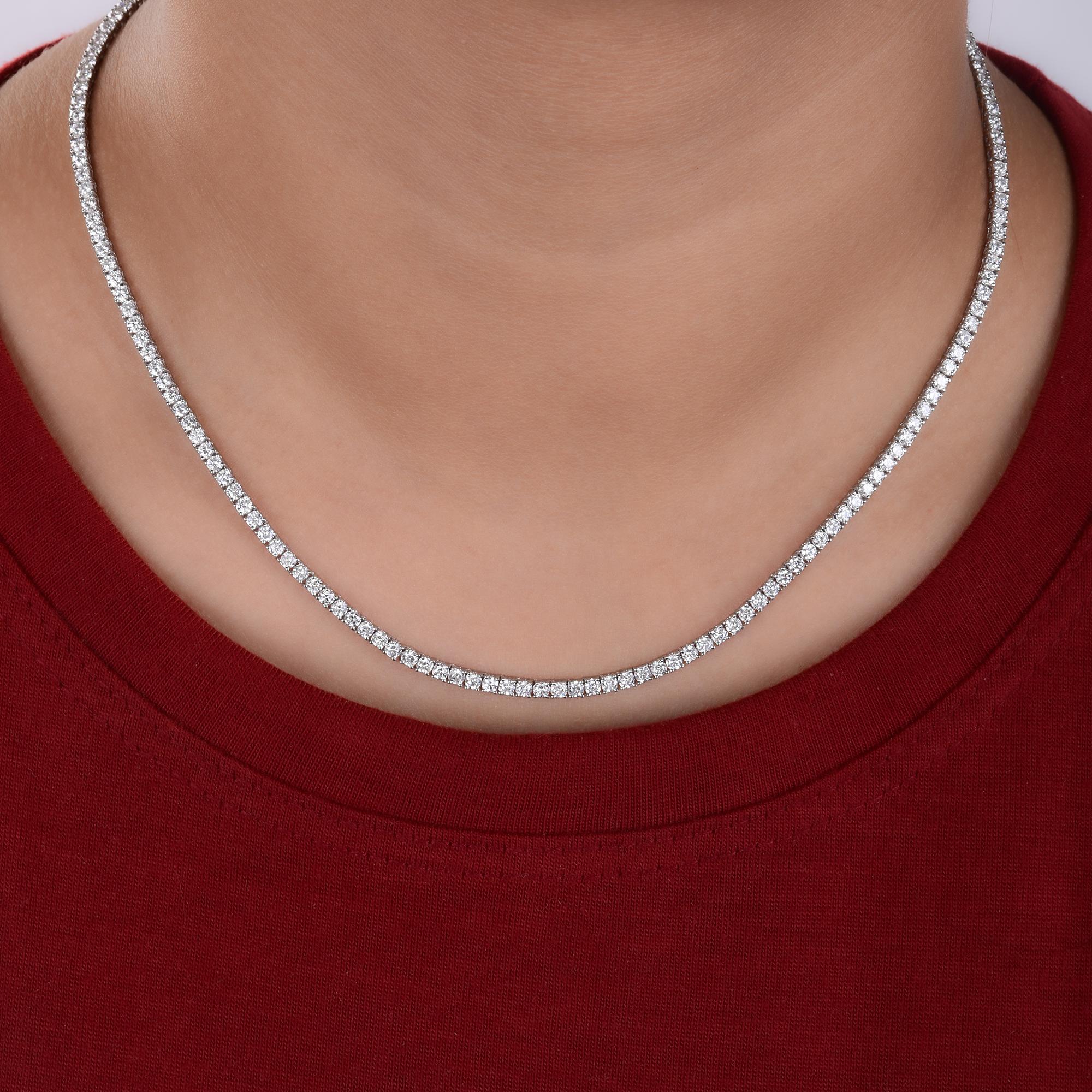 Modern Natural 6.6 Carat Pave Diamond Tennis Chain Necklace 18 Karat White Gikd Jewelry For Sale