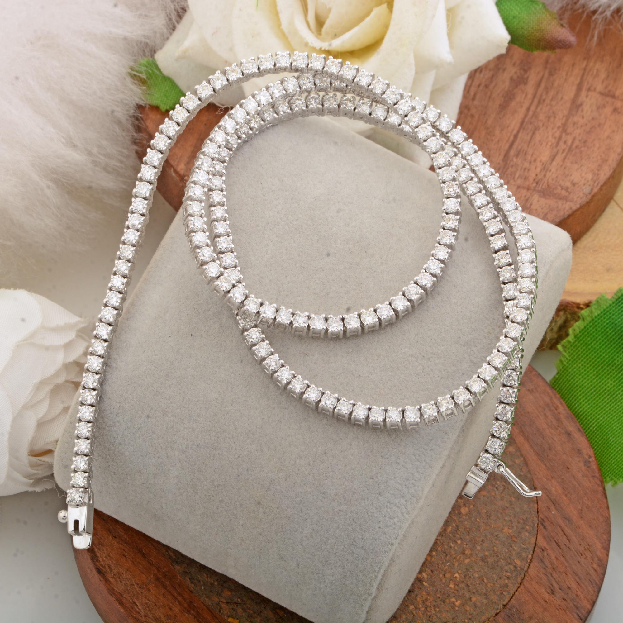 Round Cut Natural 6.6 Carat Pave Diamond Tennis Chain Necklace 18 Karat White Gikd Jewelry For Sale