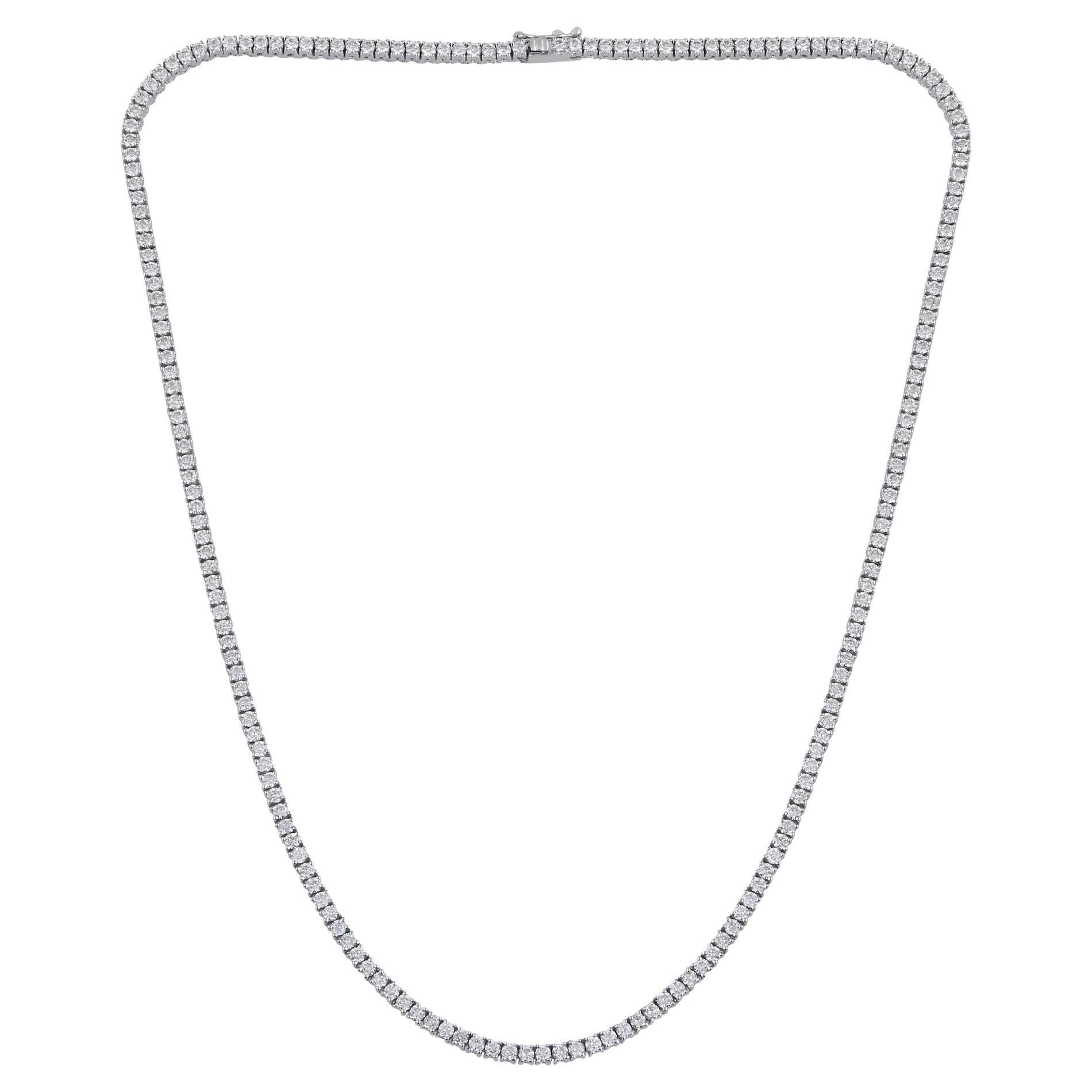 Natural 6.6 Carat Pave Diamond Tennis Chain Necklace 18 Karat White Gikd Jewelry For Sale