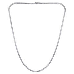 Used Natural 6.6 Carat Pave Diamond Tennis Chain Necklace 18 Karat White Gikd Jewelry