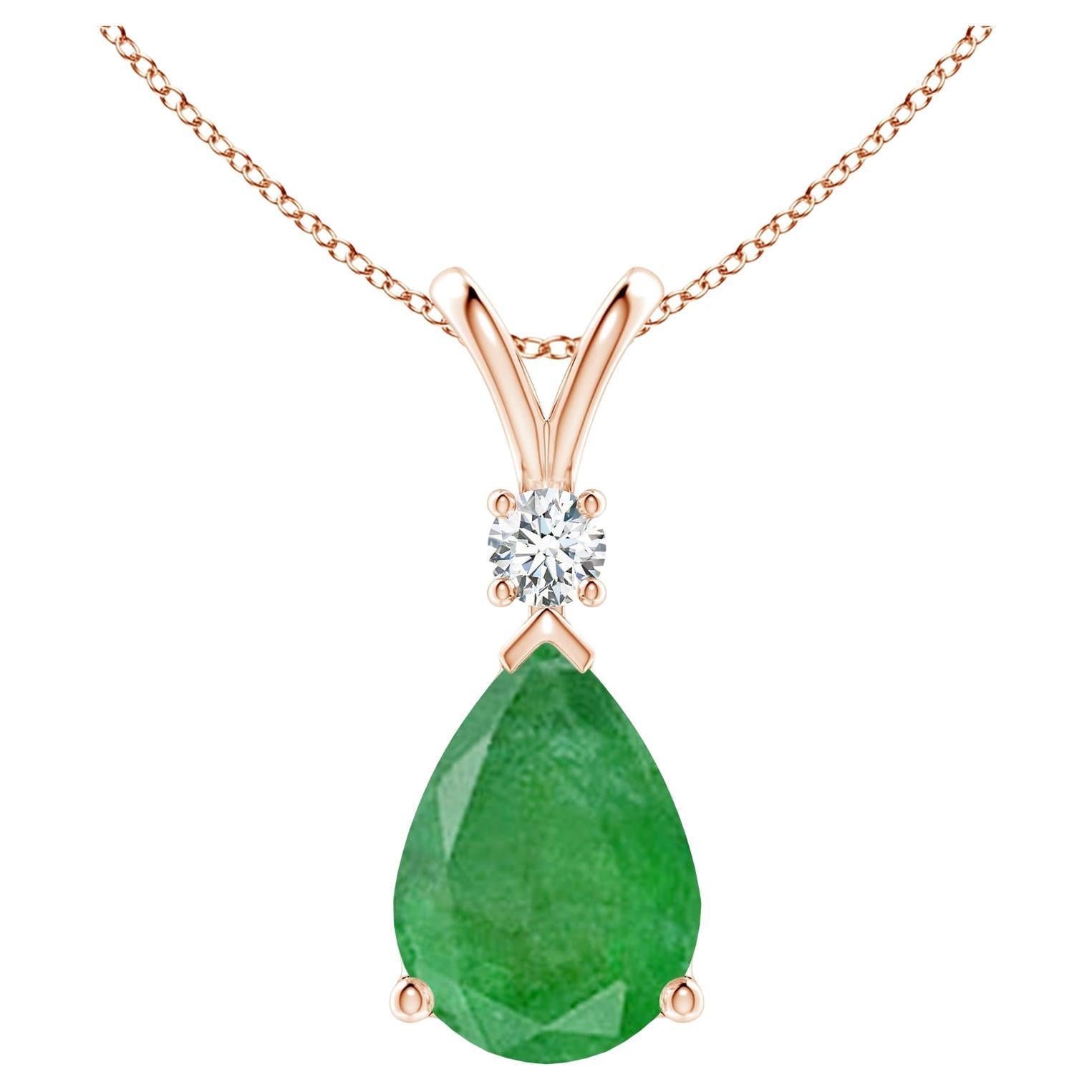 Pendentif en forme de goutte d'émeraude naturelle de 6,6 ct avec diamant en or rose 14K