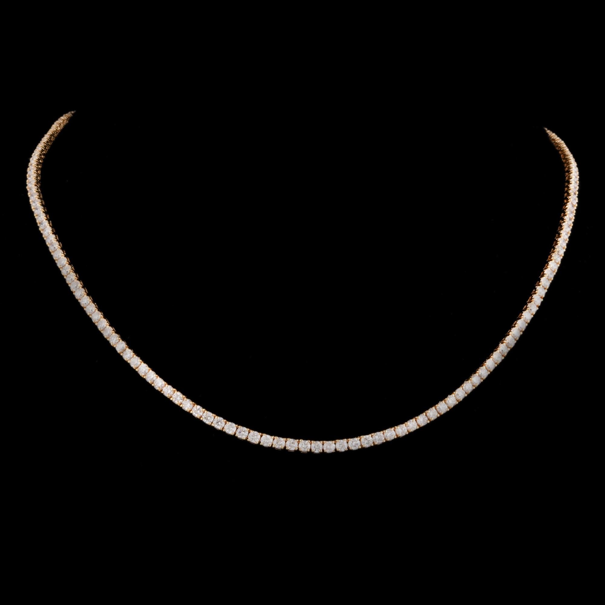 Round Cut Natural 6.60 Carat Diamond Tennis Necklace 14 Karat Yellow Gold Fine Jewelry For Sale