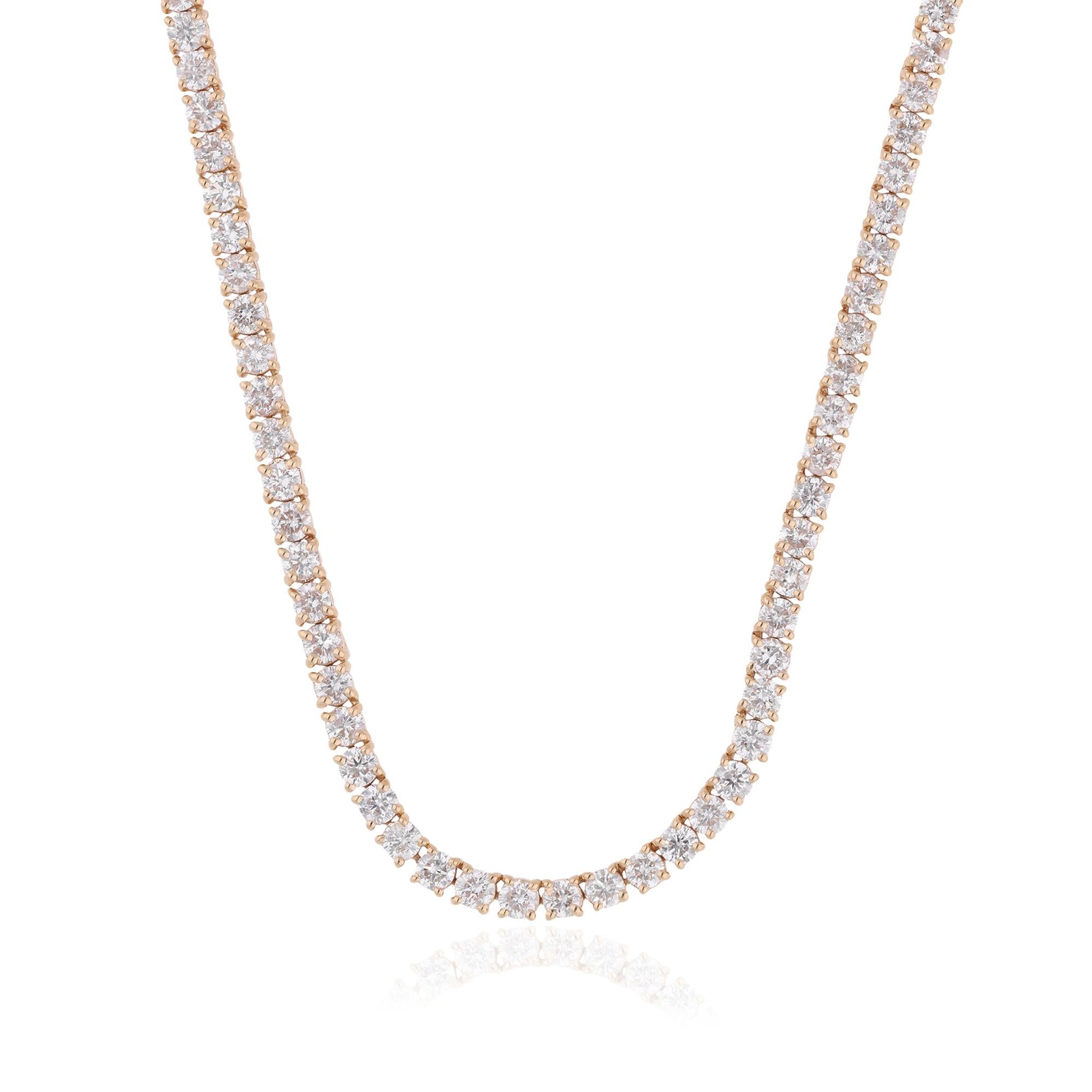 Women's Natural 6.60 Carat Diamond Tennis Necklace 14 Karat Yellow Gold Fine Jewelry For Sale