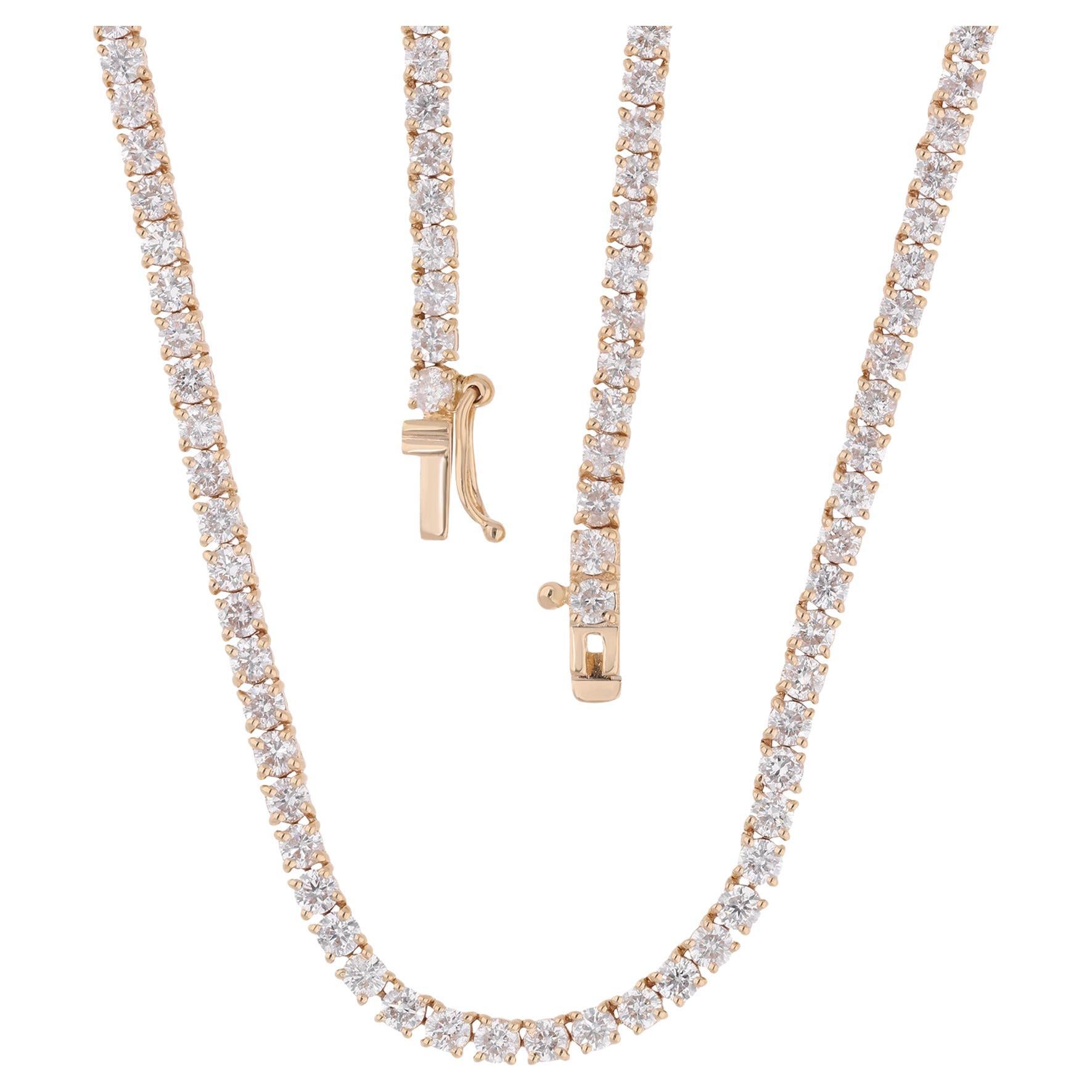 Natural 6.60 Carat Diamond Tennis Necklace 14 Karat Yellow Gold Fine Jewelry For Sale