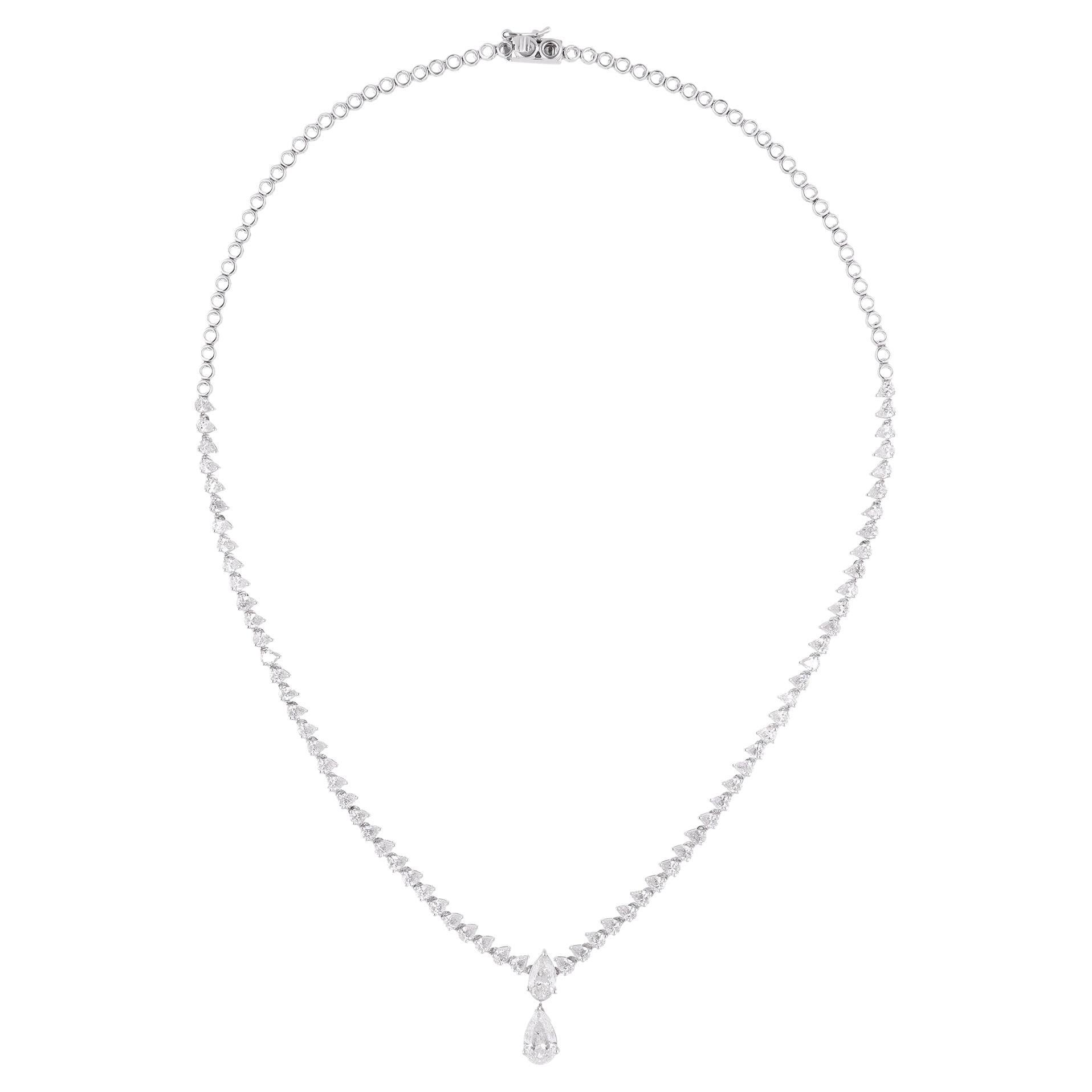 Natural 6.63 Carat Pear Shape Diamond Necklace 14 Karat White Gold Fine Jewelry For Sale
