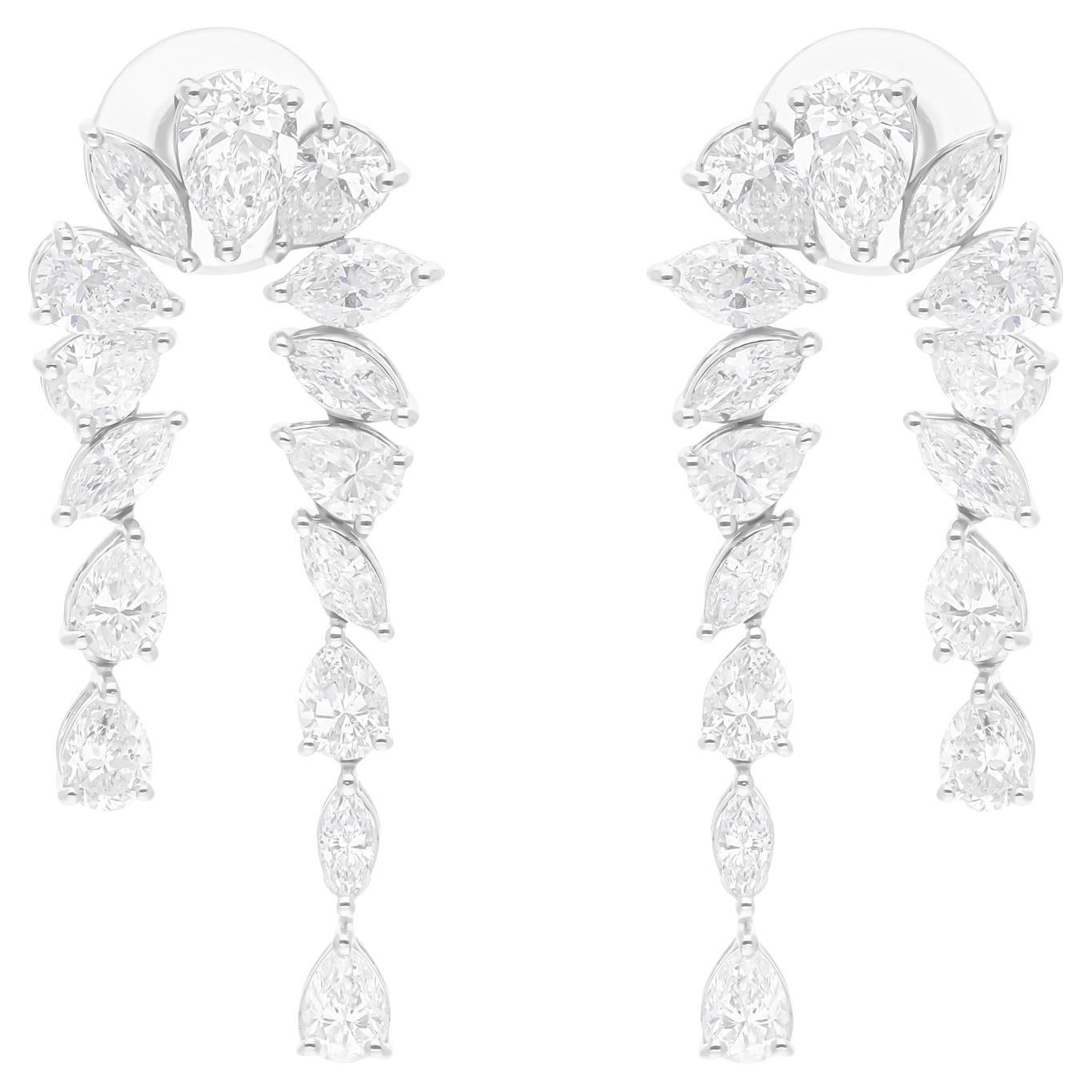 Boucles d'oreilles chandelier en or blanc 14 carats avec diamants naturels taille poire marquise de 6,65 carats en vente