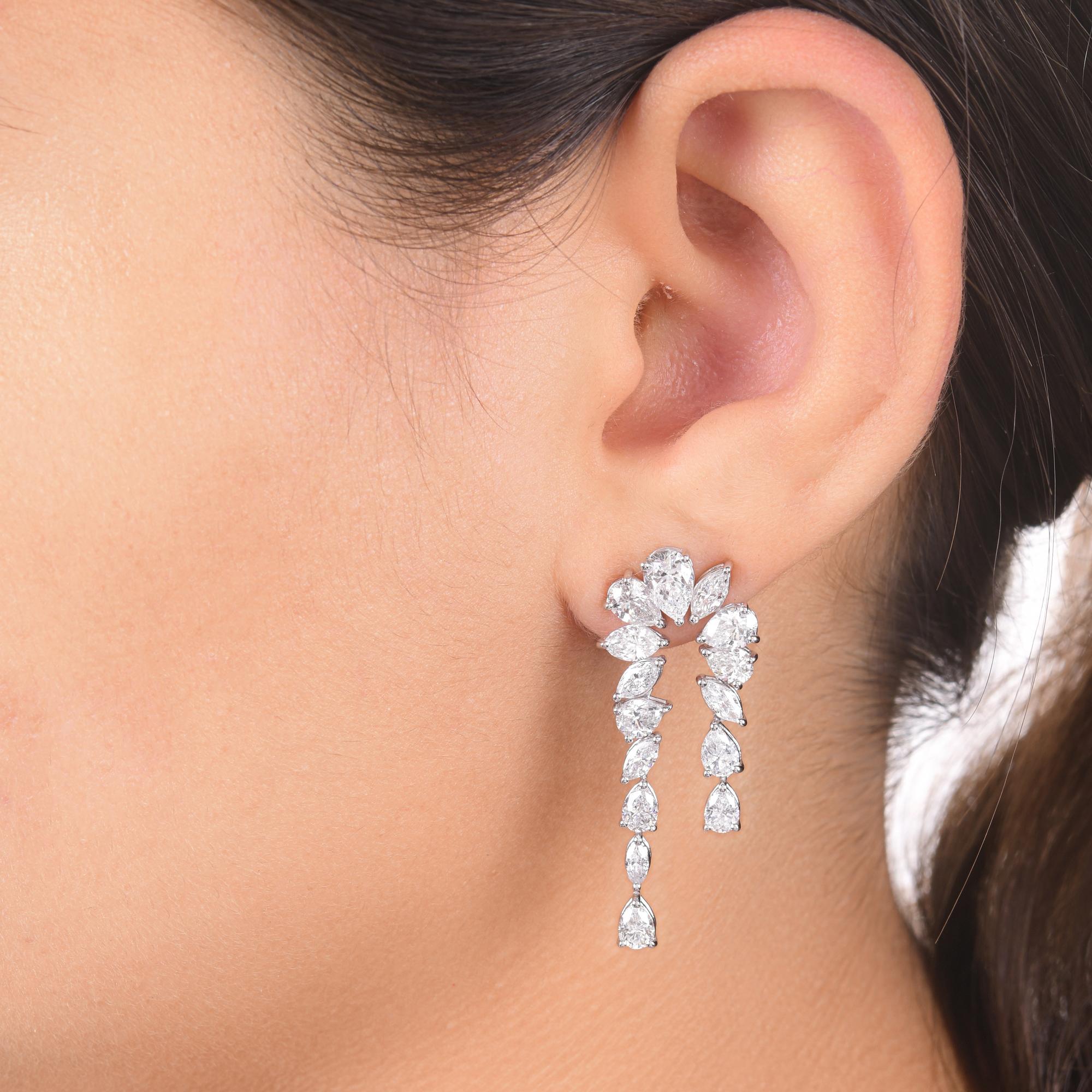 Modern Natural 6.65 Carat Pear Marquise Diamond Chandelier Earrings 18 Karat White Gold For Sale