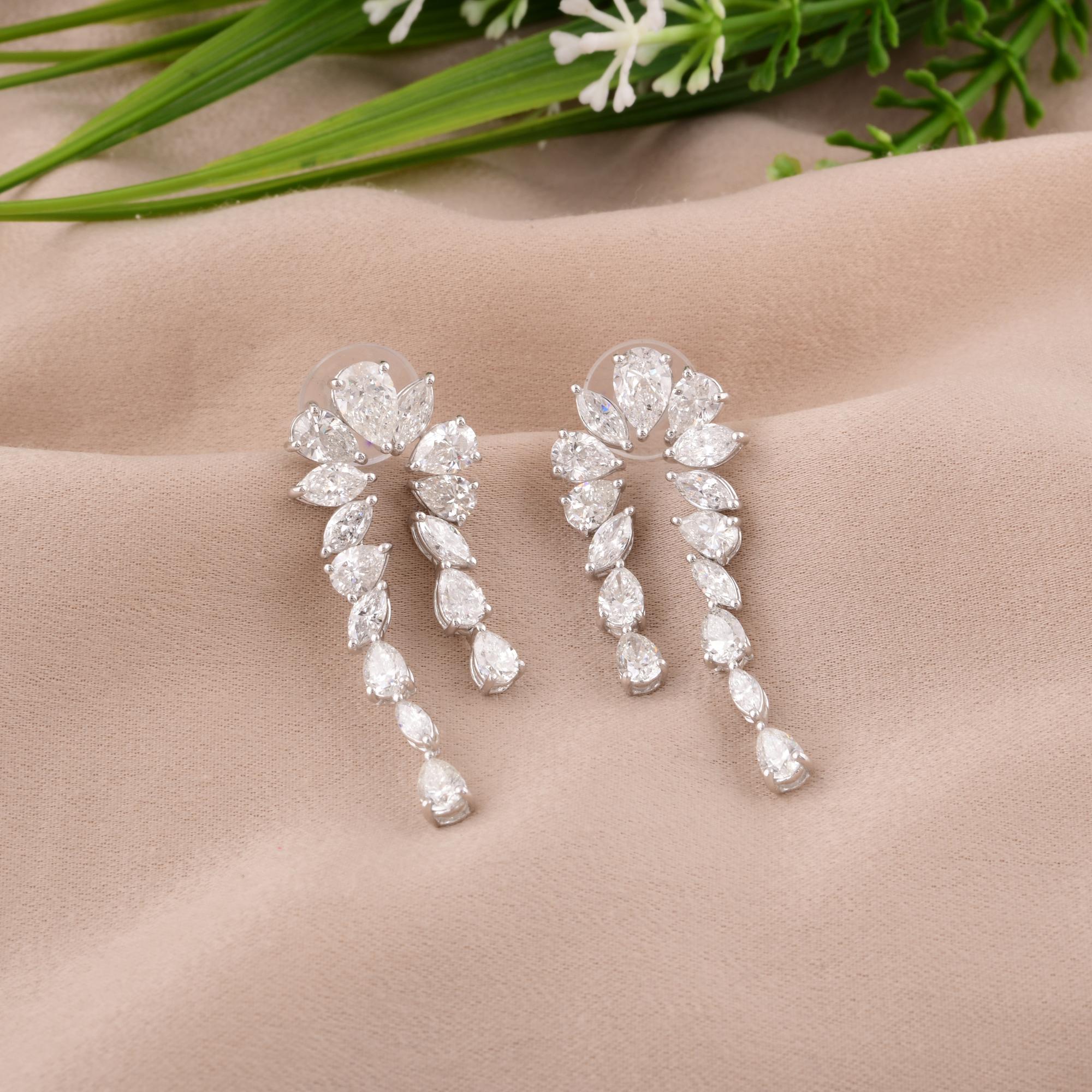 Pear Cut Natural 6.65 Carat Pear Marquise Diamond Chandelier Earrings 18 Karat White Gold For Sale