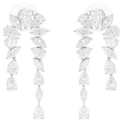 Natural 6.65 Carat Pear Marquise Diamond Chandelier Earrings 18 Karat White Gold
