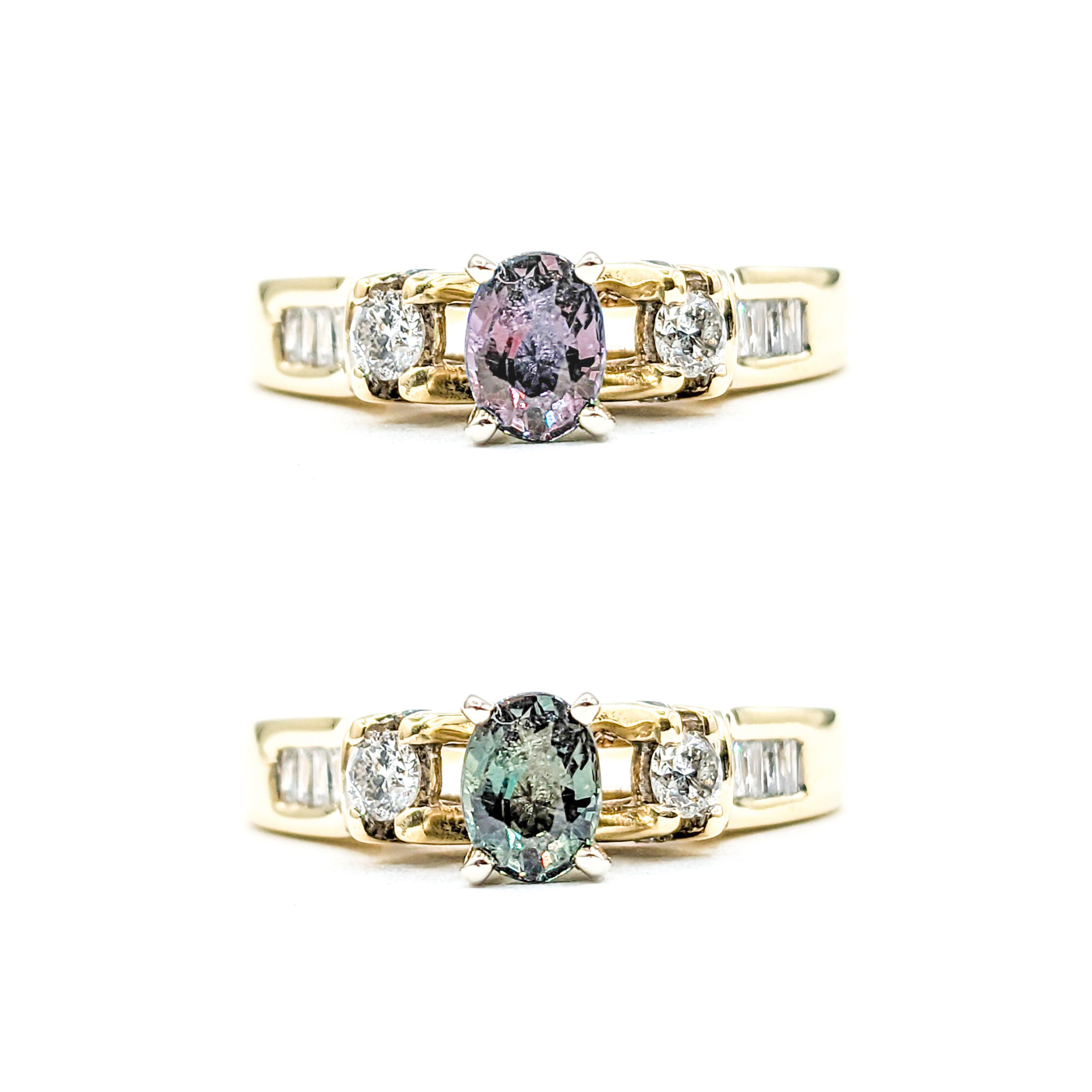 Oval Cut Natural .66ct Alexandrite & Diamond Ring Yellow Gold For Sale