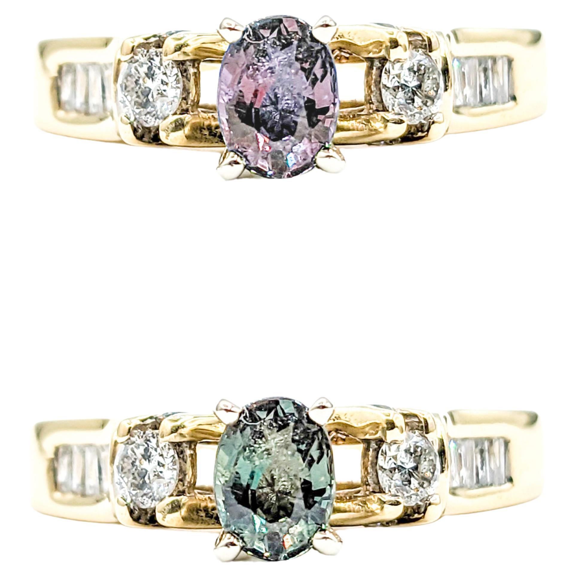 Natural .66ct Alexandrite & Diamond Ring Yellow Gold For Sale