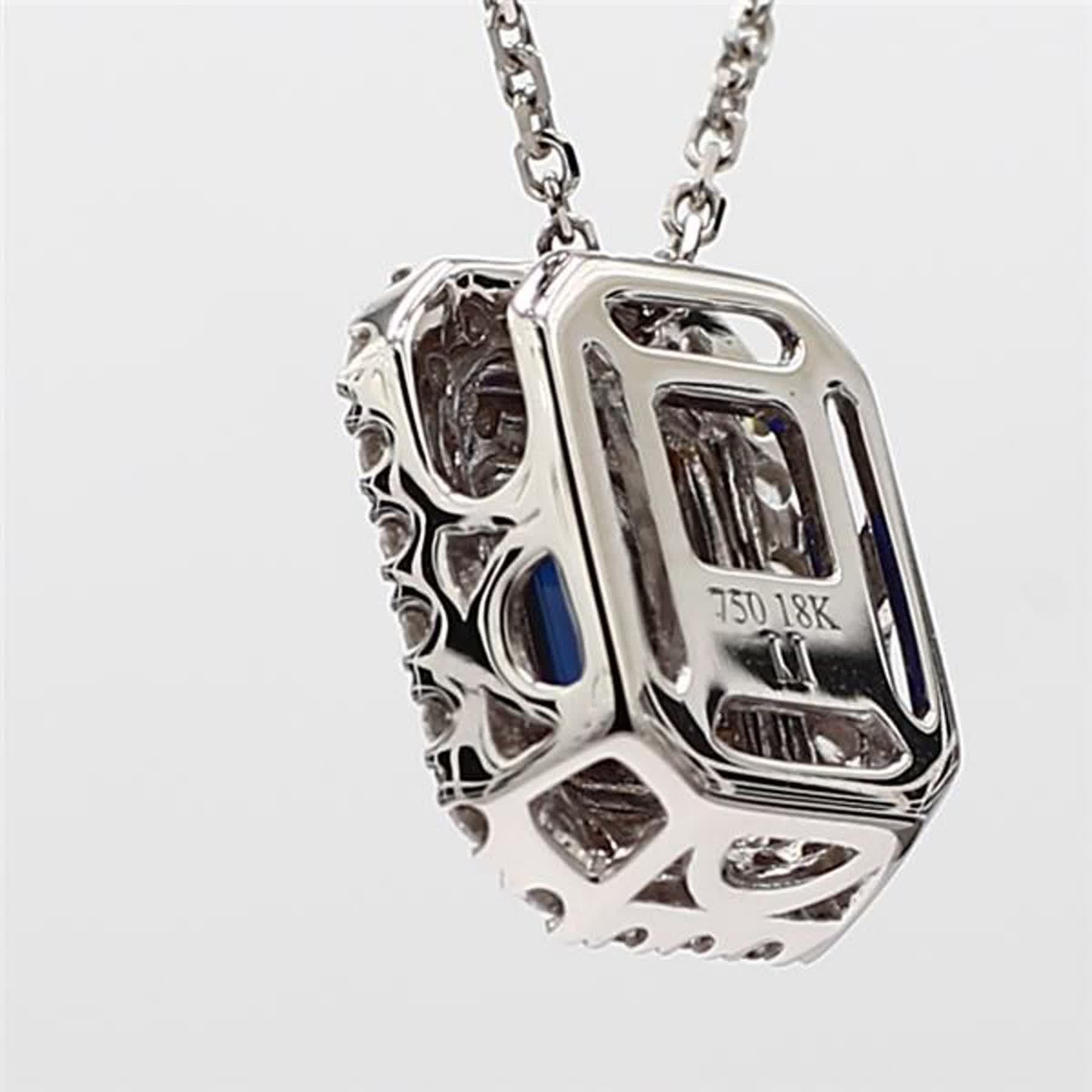 Natural Blue Emerald Cut Sapphire and White Diamond 1.04 Carat TW Gold Pendant In New Condition In New York, NY
