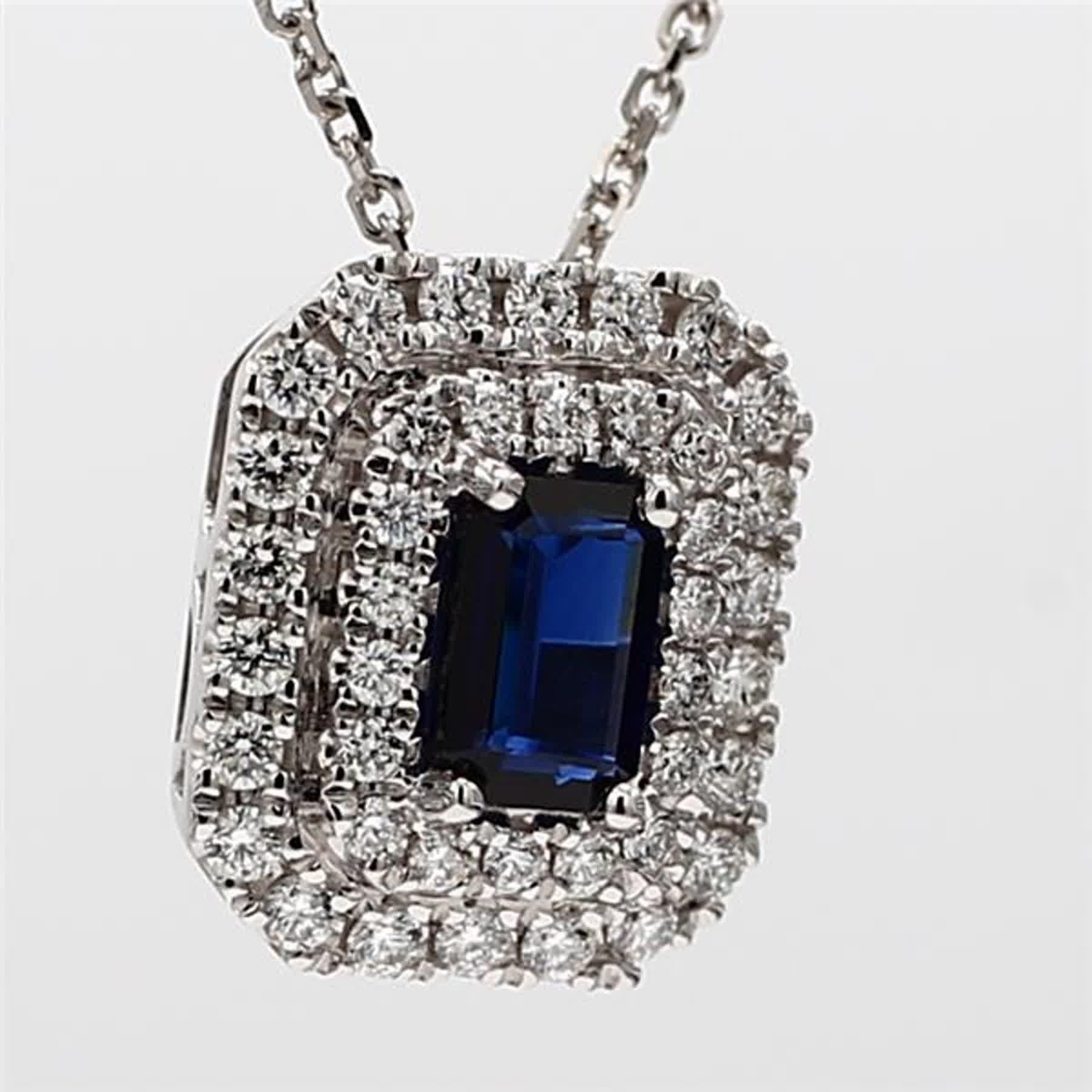 Natural Blue Emerald Cut Sapphire and White Diamond 1.04 Carat TW Gold Pendant 1
