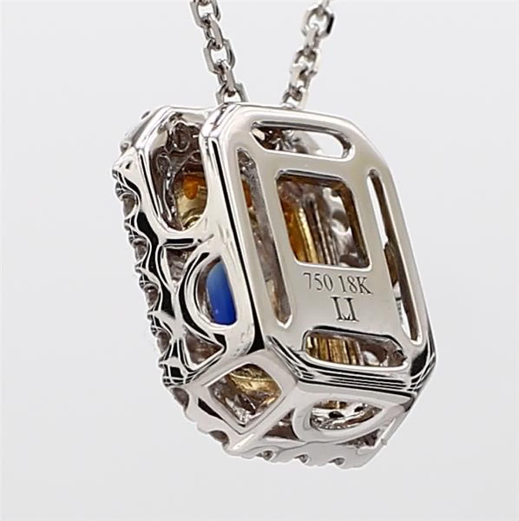 Contemporary Natural Blue Emerald Cut Sapphire and Yellow/White Diamond 1.05 Carat TW Pendant For Sale
