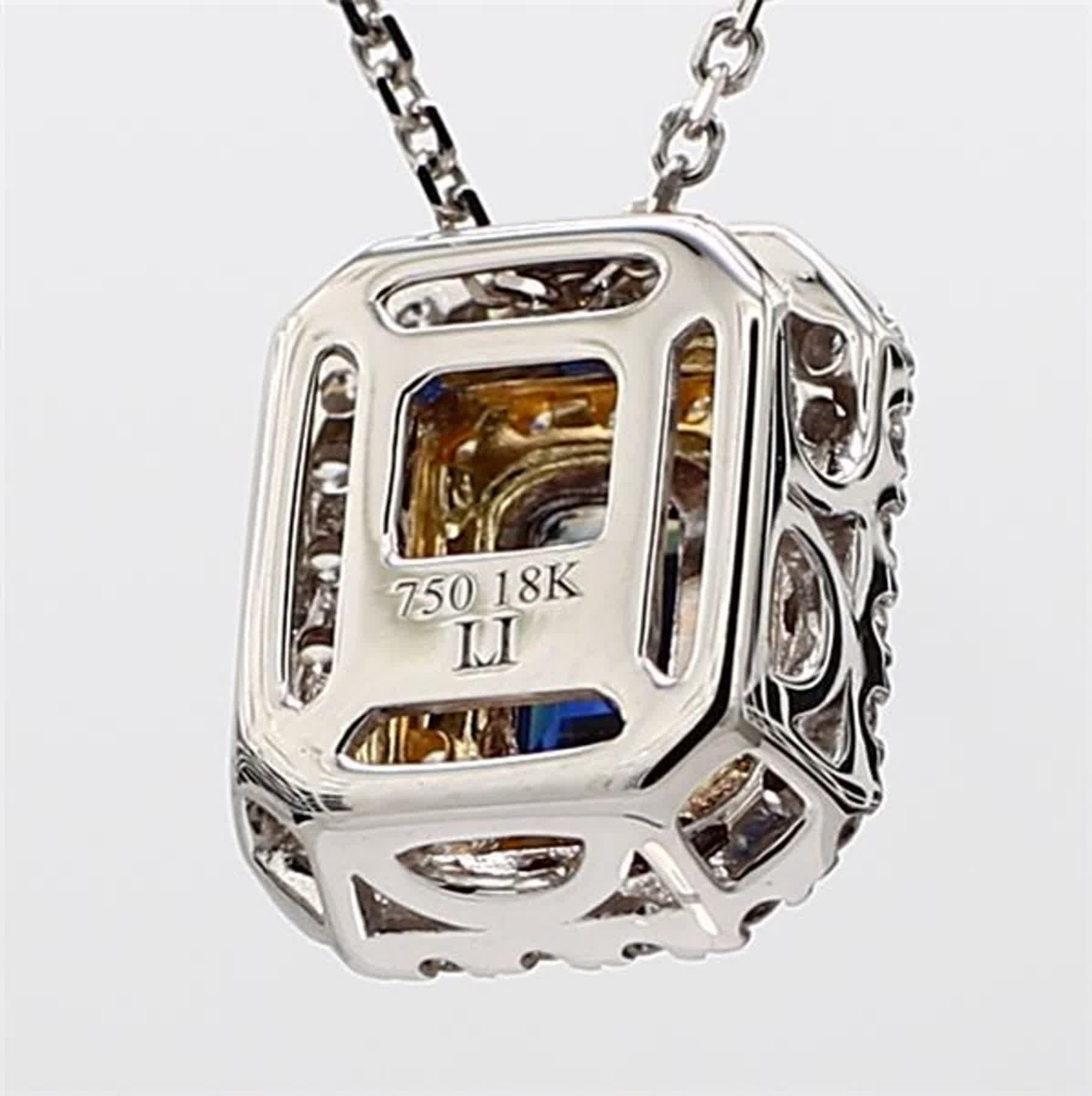 Natural Blue Emerald Cut Sapphire and Yellow/White Diamond 1.05 Carat TW Pendant In New Condition For Sale In New York, NY
