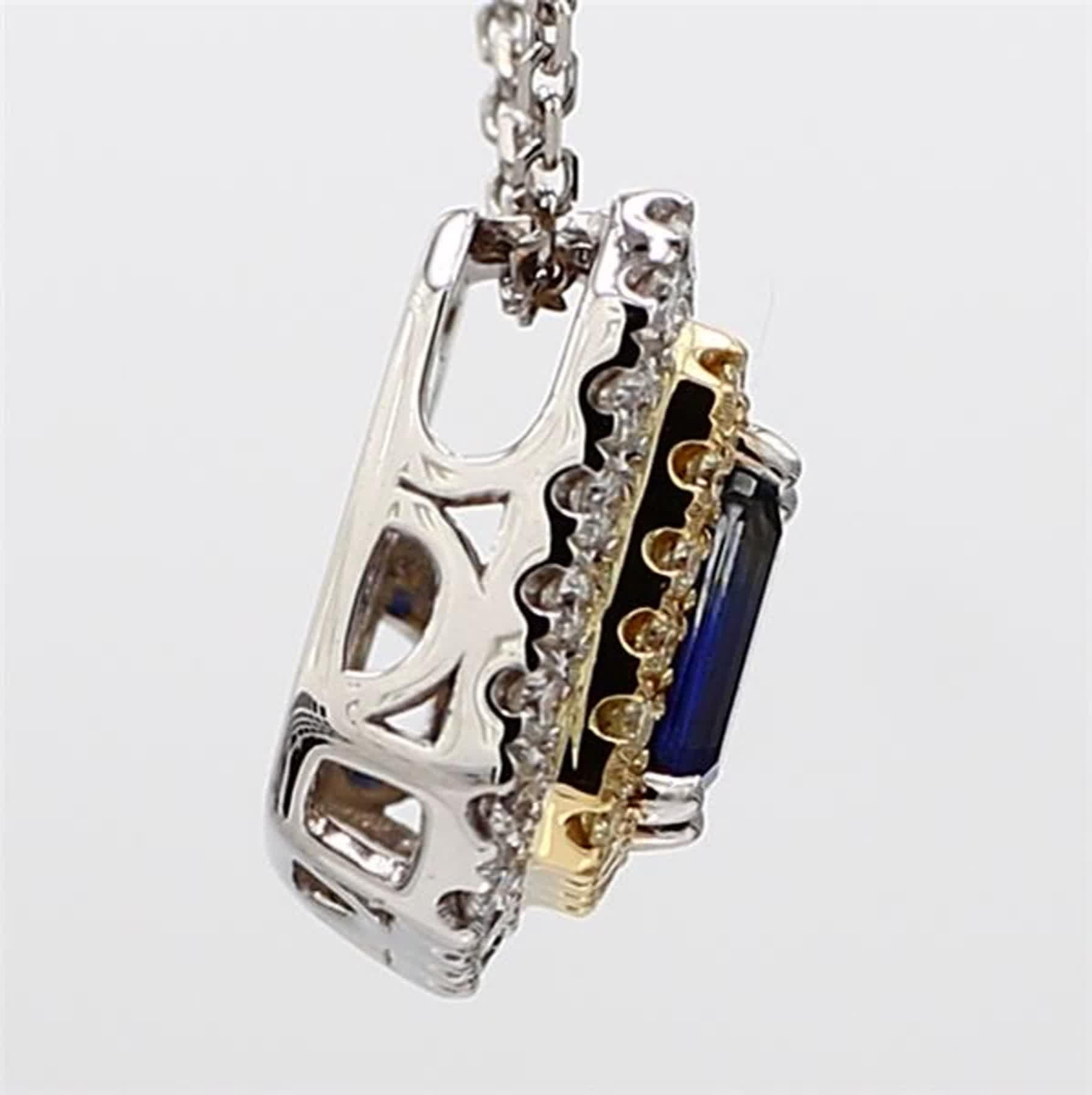 Women's Natural Blue Emerald Cut Sapphire and Yellow/White Diamond 1.05 Carat TW Pendant For Sale