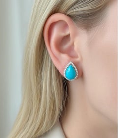 Elegant 14K Yellow Gold Turquoise and Diamond Stud Earrings, 6.71ct