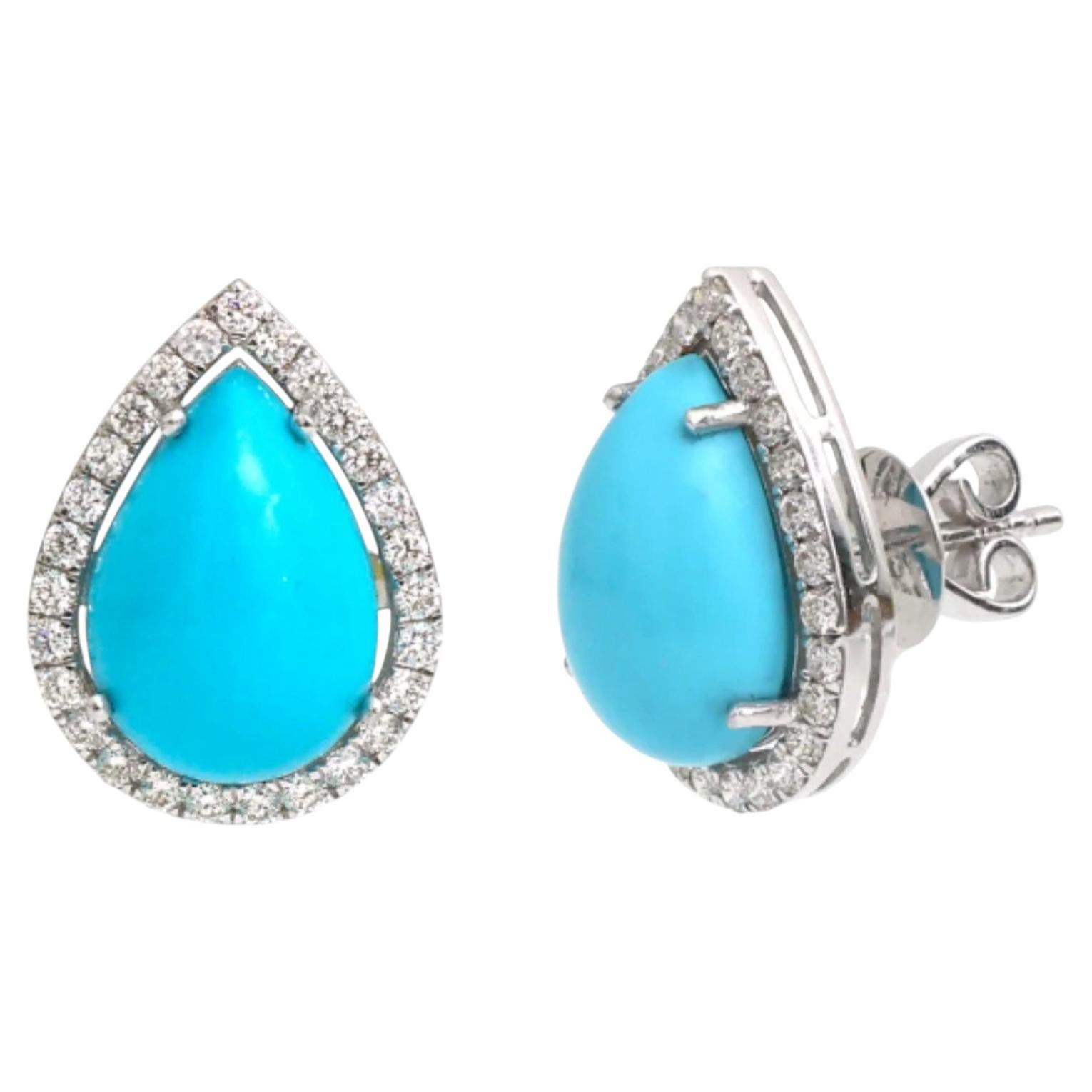 Elegantes pendientes de oro amarillo de 14 quilates con turquesa y diamantes, 6,71 ct