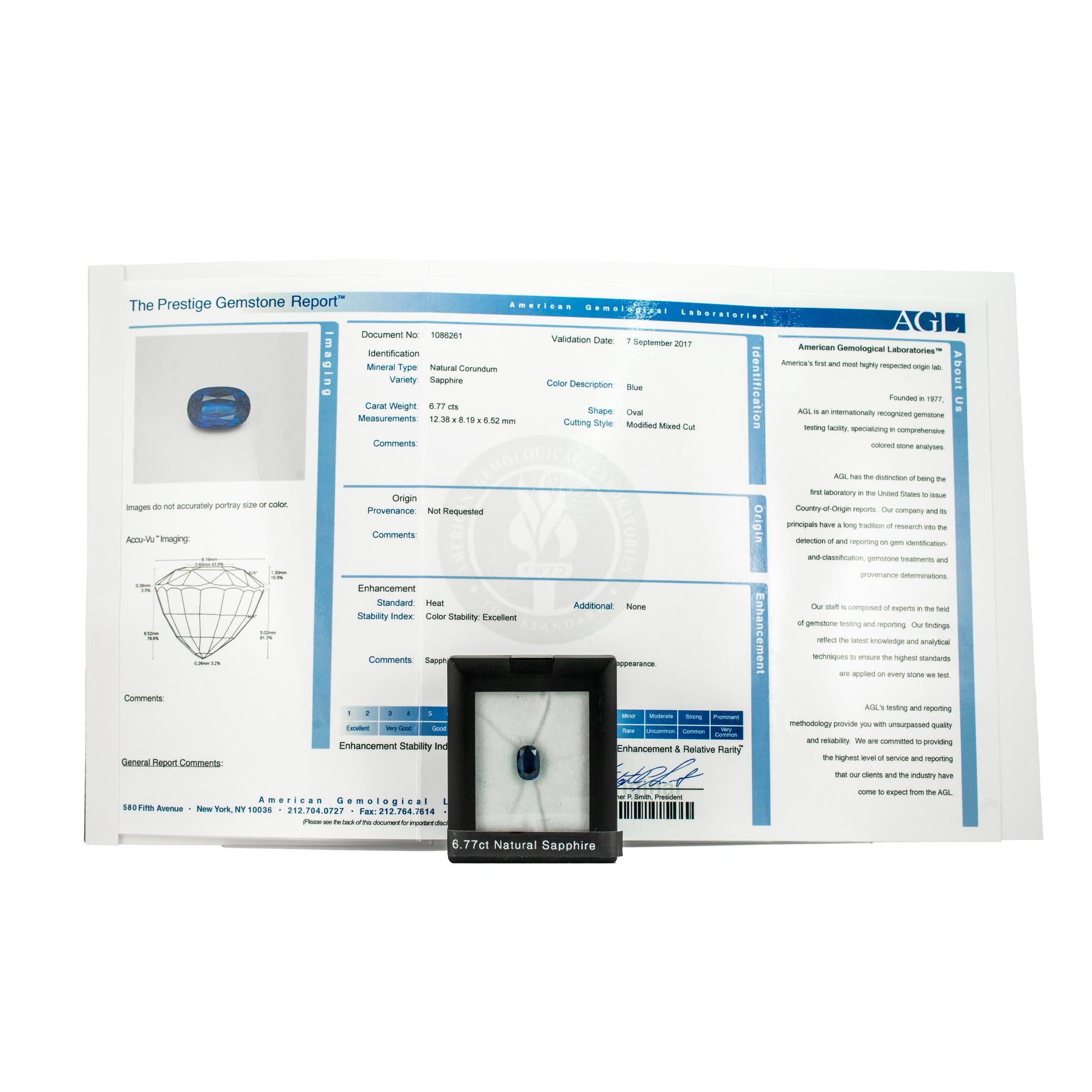 Natürlicher 6.77ct Agl Oval Form Schliff Blauer Loser Saphir im Angebot 2