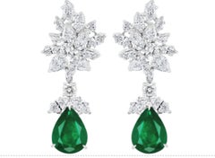Natural 6.79 Carat Emerald & Diamond Earrings in Platinum