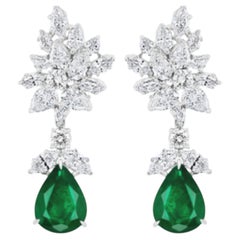 Natural 6.79 Carat Emerald & Diamond Earrings in Platinum