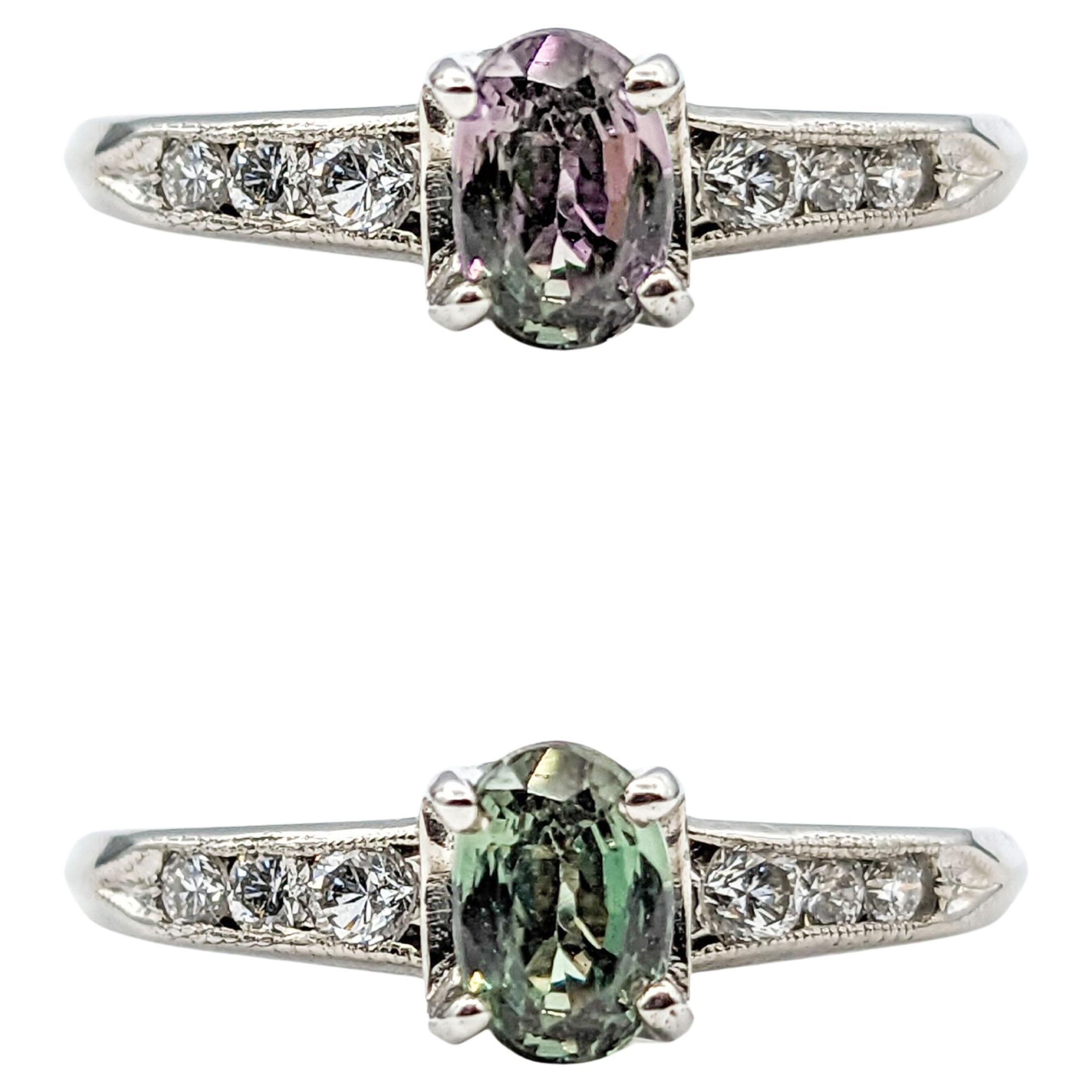  Bague en platine avec alexandrite naturelle de 0,67ct et diamant