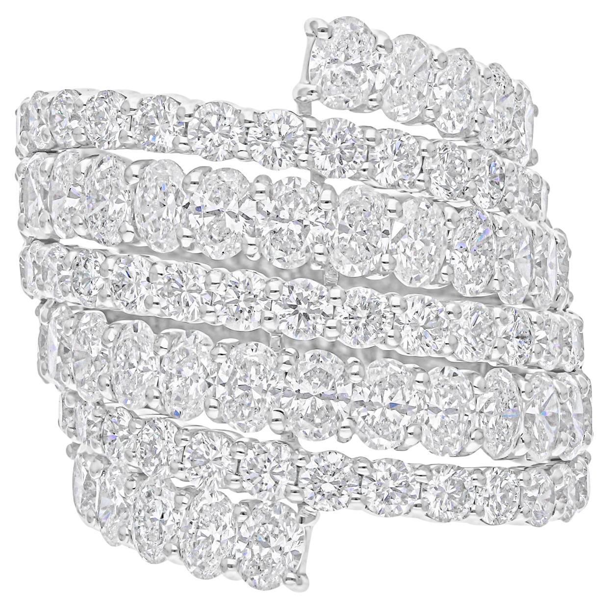 Natural 6.8 Carat SI/H Oval Brilliant Diamond Spiral Ring 14k White Gold Jewelry For Sale