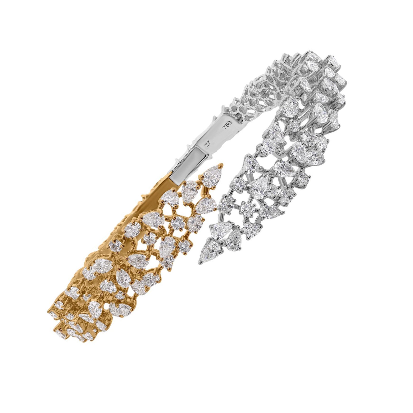 Natural 6.81 Ct Diamante Dos Tonos Pulsera Brazalete Joyería de Oro de 18k