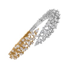 Natural 6.81 Ct Diamond Two Tone Cuff Bracelet 18k Gold Jewelry