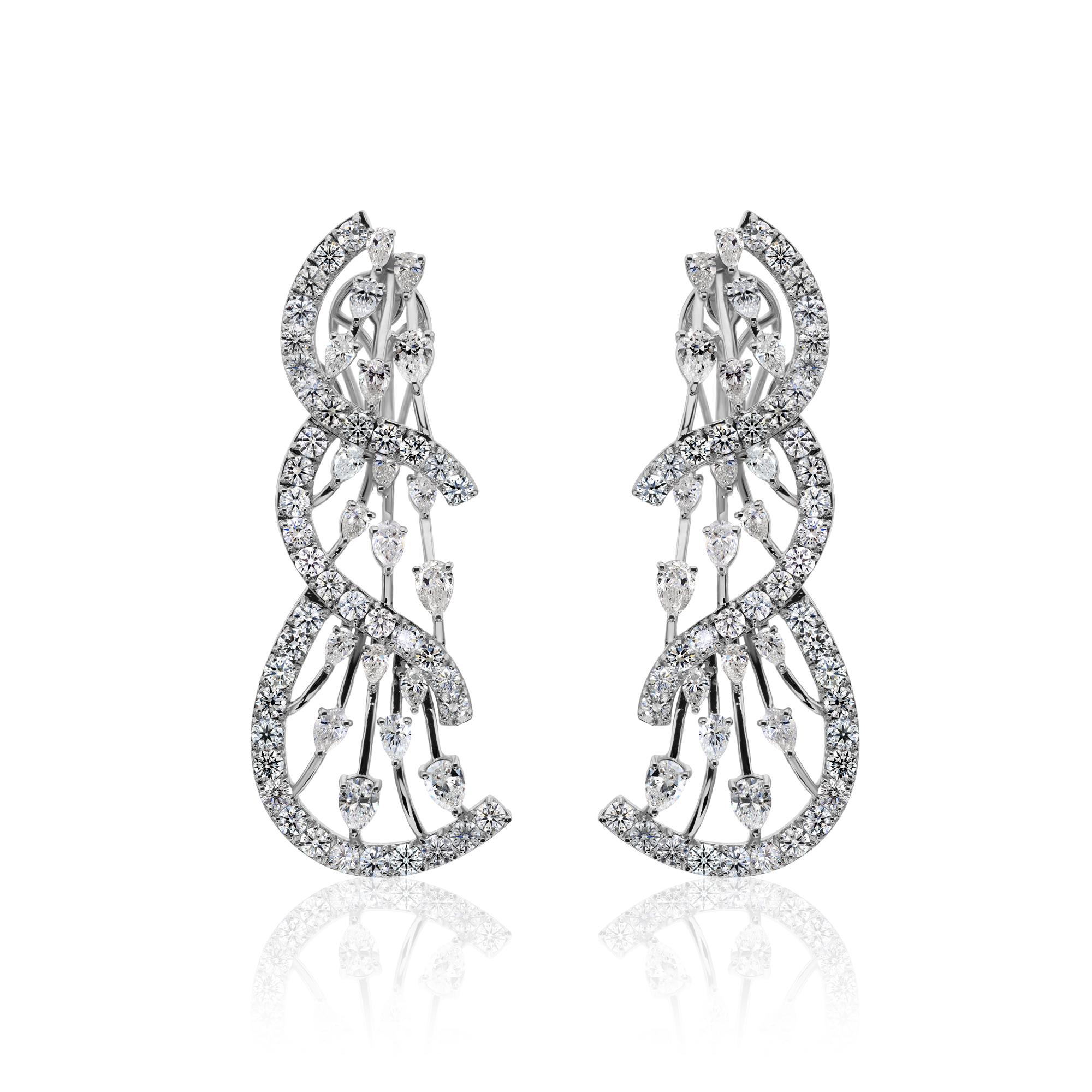 Pendientes de boda largos de diamantes naturales de 6,84 quilates SI/H y oro blanco de 14 quilates Corte mixto en venta