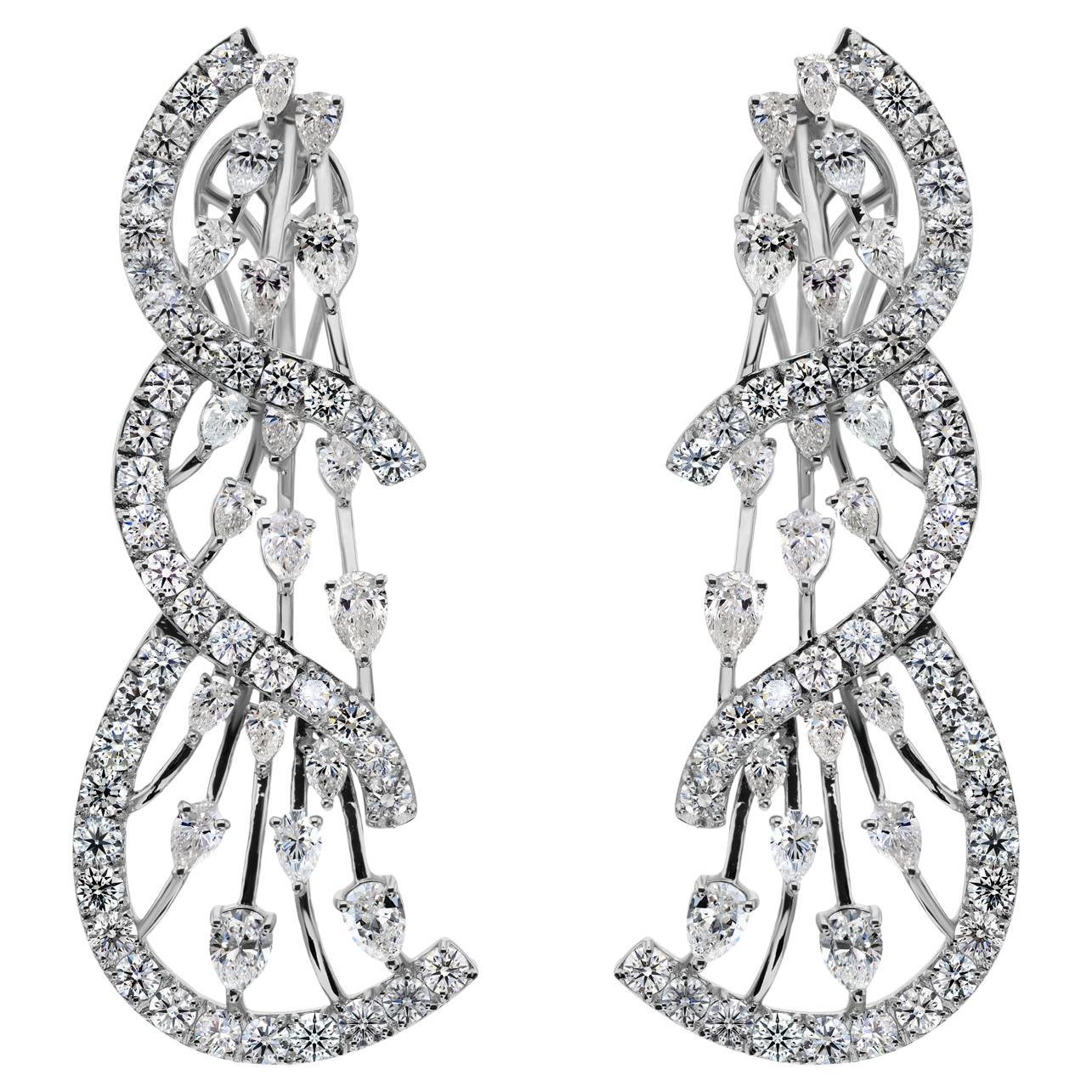 Natural 6.84 Carat SI/H Diamond Long Wedding Earrings 18 Karat White Gold