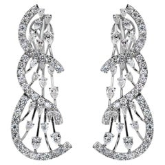 Natural 6.84 Carat SI/H Diamond Long Wedding Earrings 18 Karat White Gold