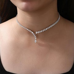 Natural 6.87 Carat SI/H Pear Diamond Choker Wrap Necklace 18 Karat White Gold