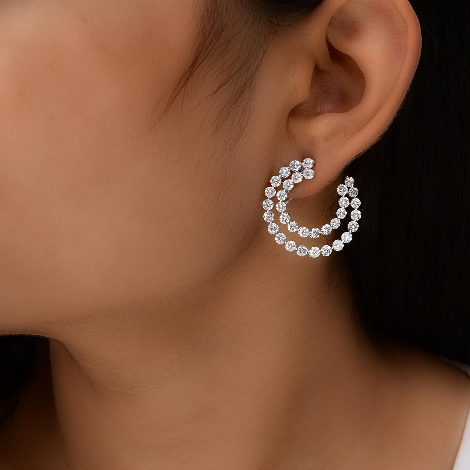 Round Cut Natural 6.88 Carat SI/H Round Brilliant Cut Diamond Earrings 14 Karat White Gold For Sale
