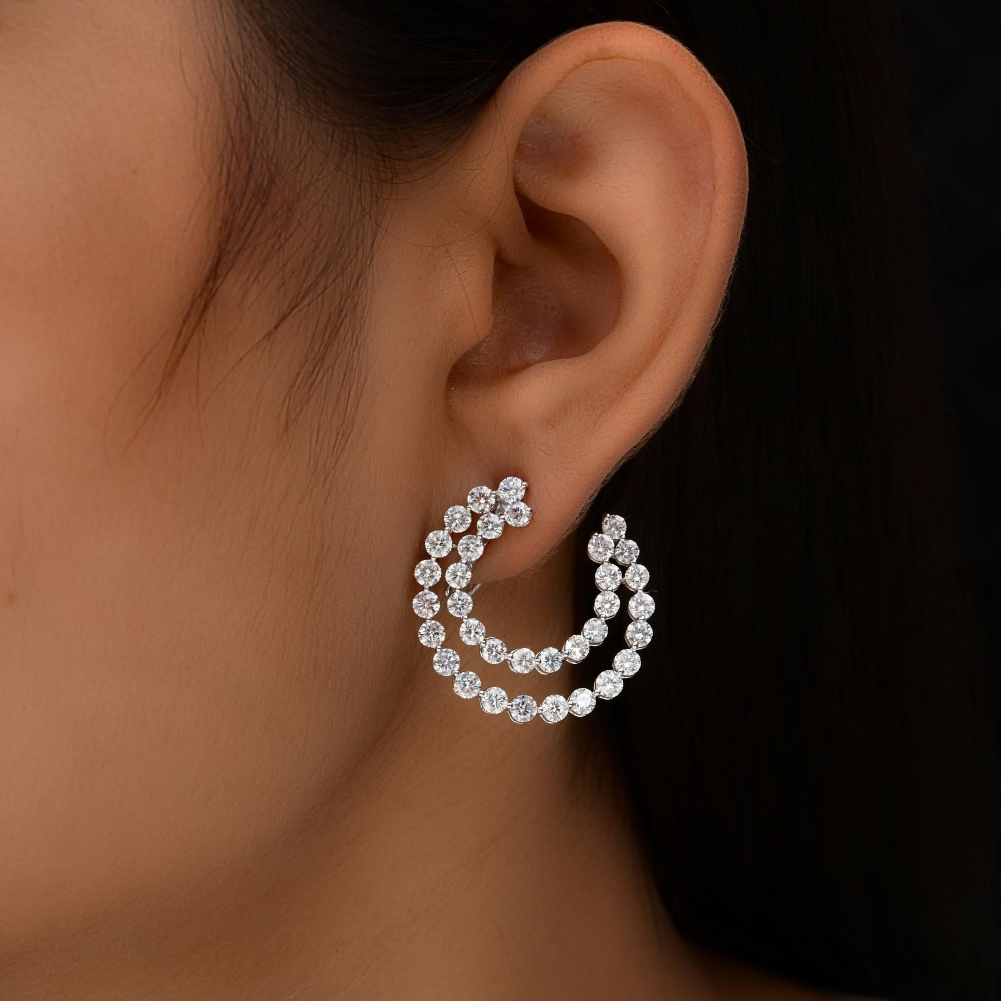 Natural 6.88 Carat SI/H Round Brilliant Cut Diamond Earrings 14 Karat White Gold In New Condition For Sale In Diera, Dubai