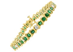 Tennisarmband aus 14-karätigem Gelbgold mit einem natürlichen Smaragd von 6 Karat und einem Diamanten von 1,5 Karat