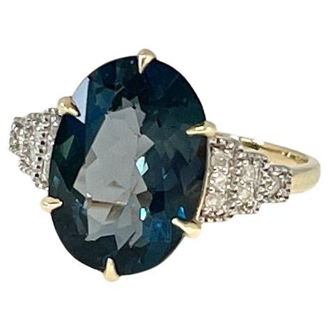 Natural 6ct Carat London Topaz and Diamond Ring 9ct Yellow Gold AIG Lab Report For Sale