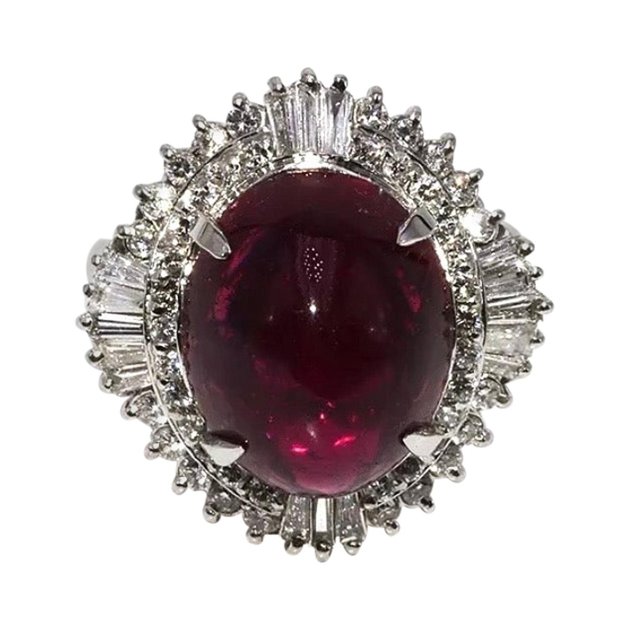 Natural 7 Carat Red Rubelite and Diamond Cocktail Cluster Ring Platinum For Sale