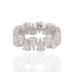 Natural 7 Carat SI/H Pear Cut Diamond Eternity Band Ring 18K White Gold
