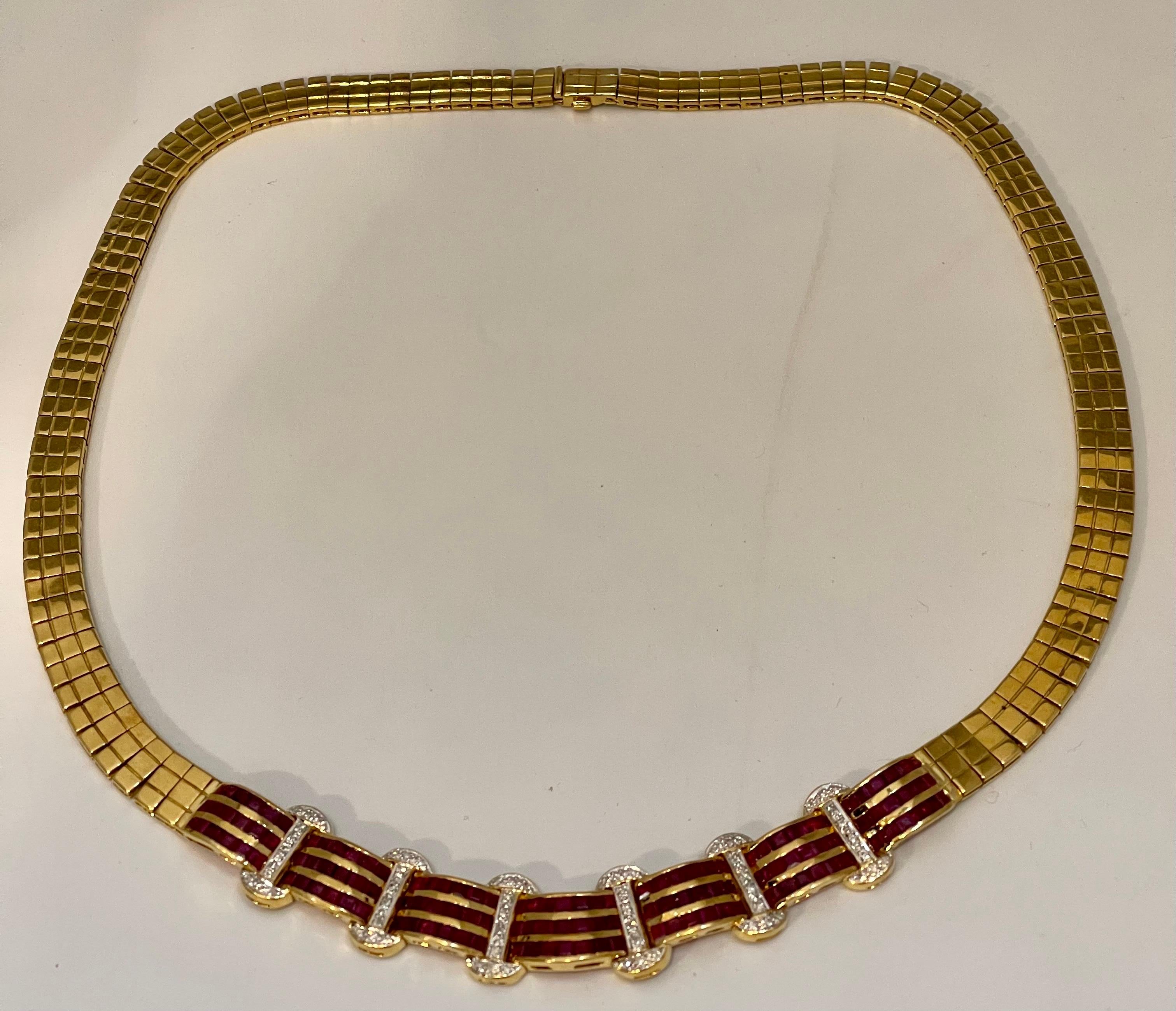 Collar de Rubí Natural de 7 Quilates y Diamantes de 2 Quilates en Oro Amarillo de 18 Kilates con Anillo 68 Gramos en venta 4