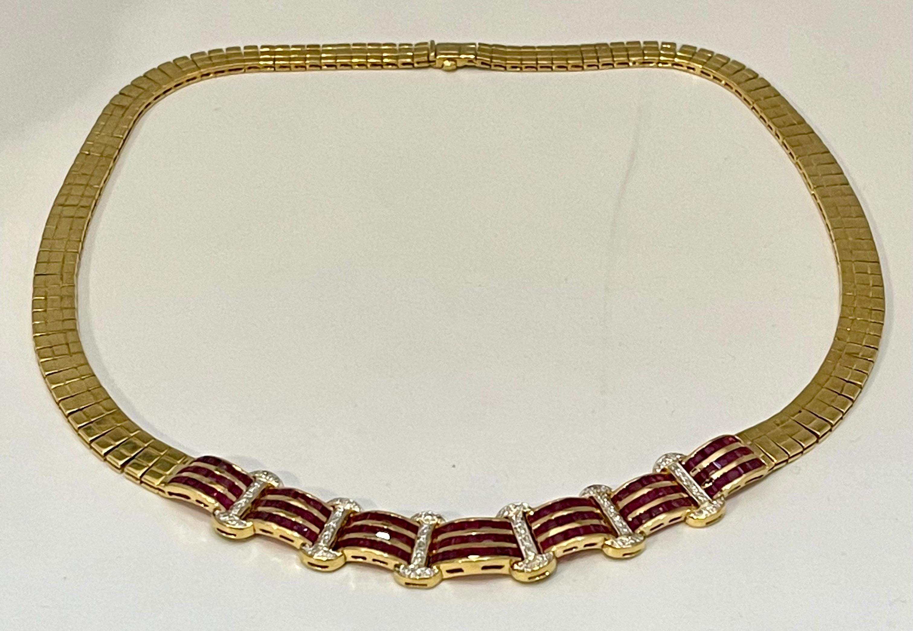 Collar de Rubí Natural de 7 Quilates y Diamantes de 2 Quilates en Oro Amarillo de 18 Kilates con Anillo 68 Gramos en venta 6