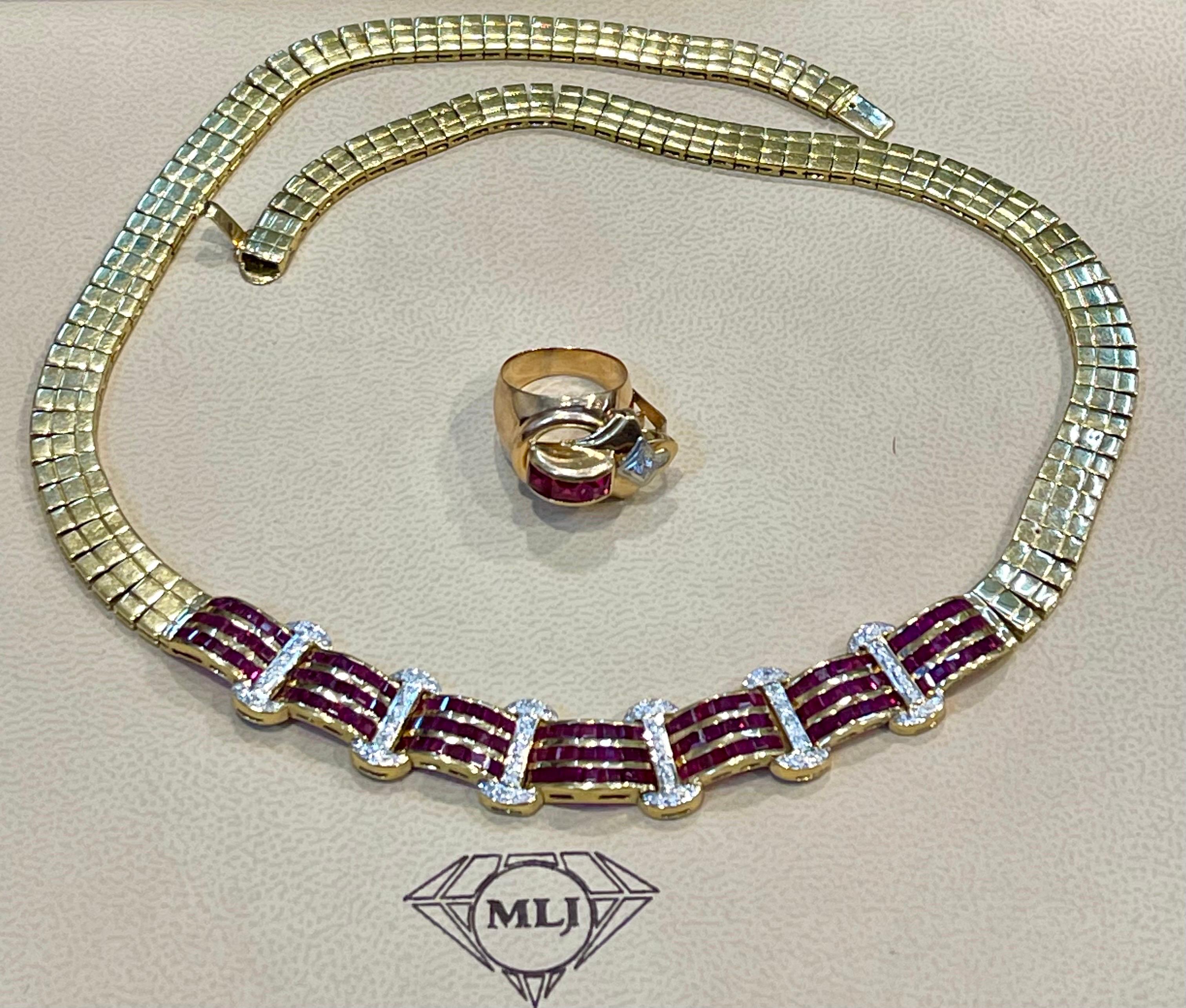 Natürliche 7 Karat Rubin & 2 Karat Diamant-Halskette aus 18 Karat Gelbgold mit Ring 68 Gramm im Angebot 9