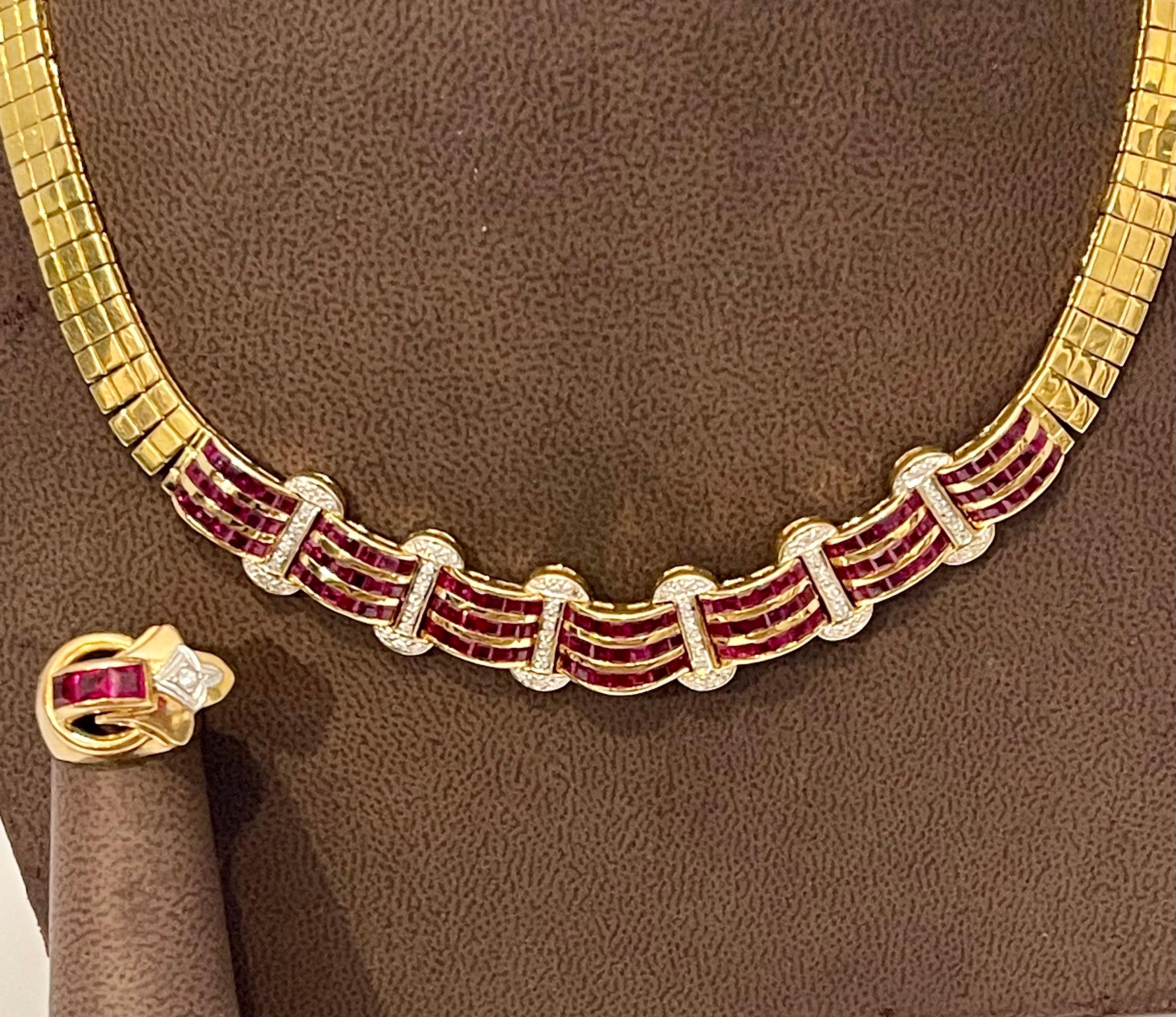 Natürliche 7 Karat Rubin & 2 Karat Diamant-Halskette aus 18 Karat Gelbgold mit Ring 68 Gramm im Angebot 3